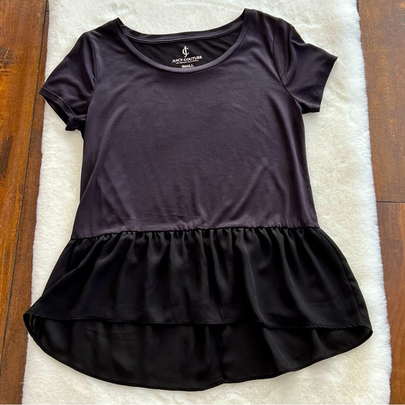 Juicy Couture Shift Peplum Top Black Short Sleeve Size Small - Picture 11 of 13